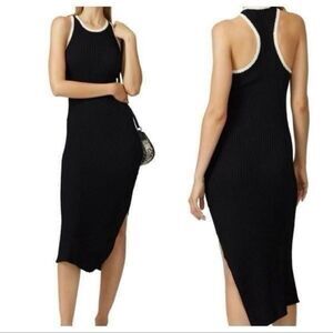 A.L.C. Annina Ribbed Midi Asymmetrical Dress Black Size Medium
